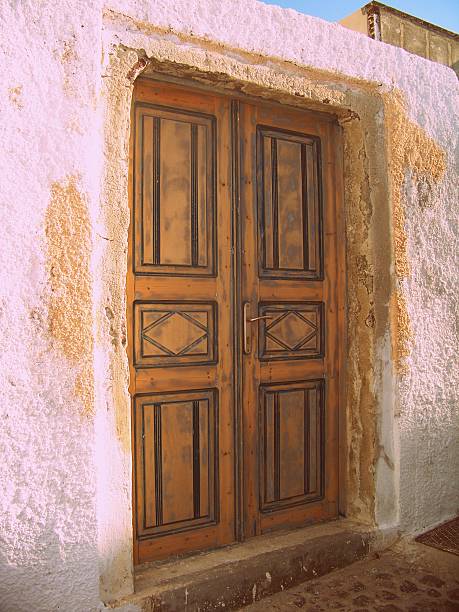 Historic Oia Village Door- Santorini Island stock photo