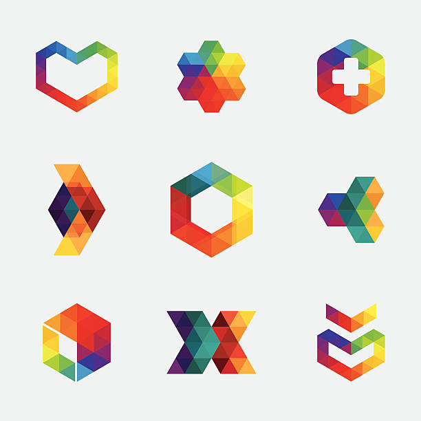 Colourful hexagon icons and symbols Different type multi coloured hexagon logos and icons. Aics3 and Hi-res jpg files are included.  rainbow icons stock illustrations