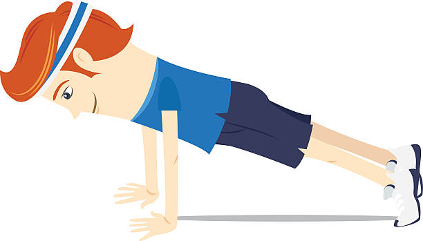 ilustrações de stock, clip art, desenhos animados e ícones de hipster engraçado fazendo flexão de braço. flat style - exercising men push ups muscular build