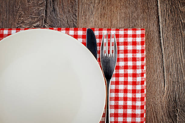 istock A set of dinnerware on a red and white checkered napkin 470856255