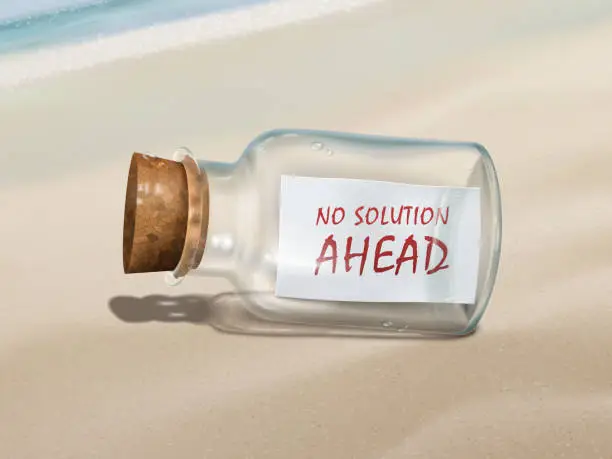 Vector illustration of no solution ahead message in a bottle