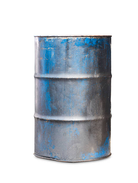 istock Old metal oil barrel on white background 470857827