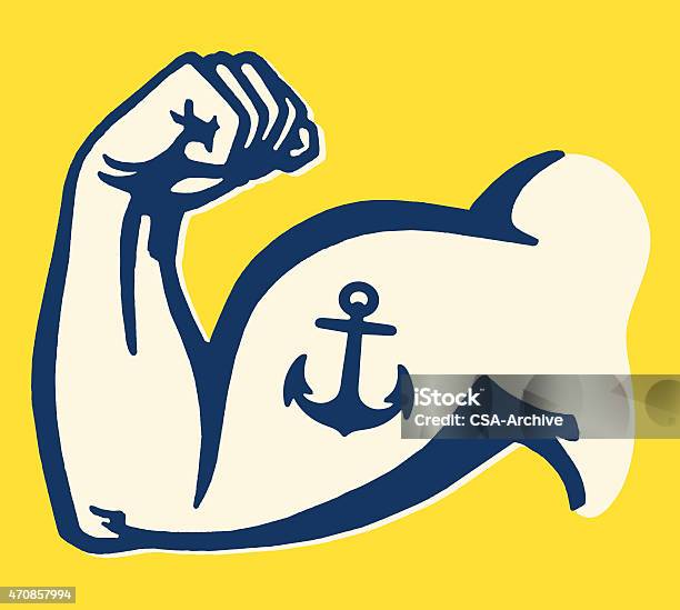 Anchor Tattoo On Muscle Mans Arm Stock Illustration - Download Image Now - Bicep, Strength, Muscular Build