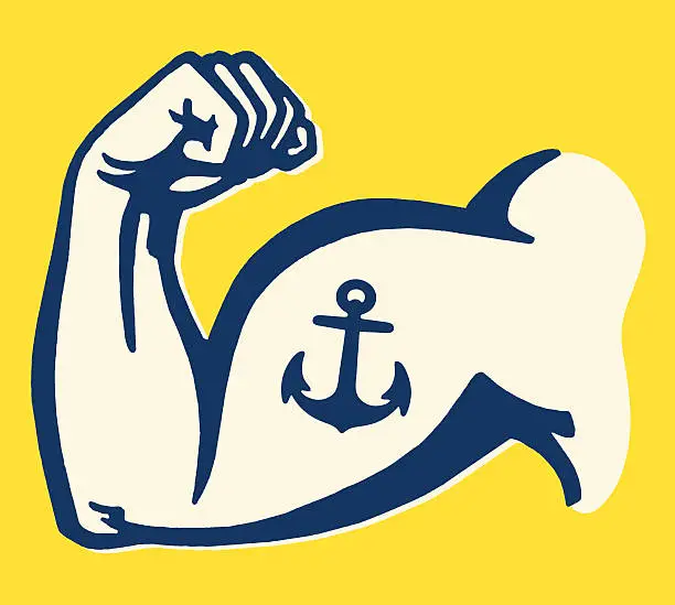 Vector illustration of Anchor Tattoo on Muscle Man's Arm