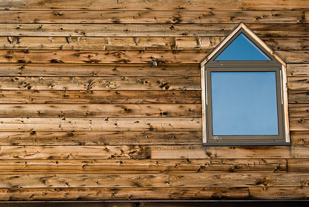 istock Architecture: Window on natural wood siding 470858811