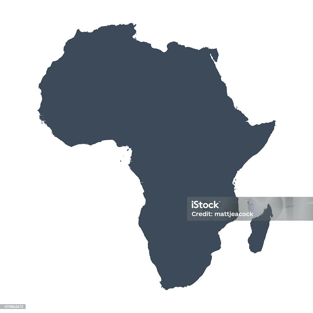Africa country map A graphic illustrated vector image showing the outline of the country Africa. The outline of the country is filled with a dark navy blue colour and is on a plain white background. The border of the country is a detailed path.  Africa stock vector