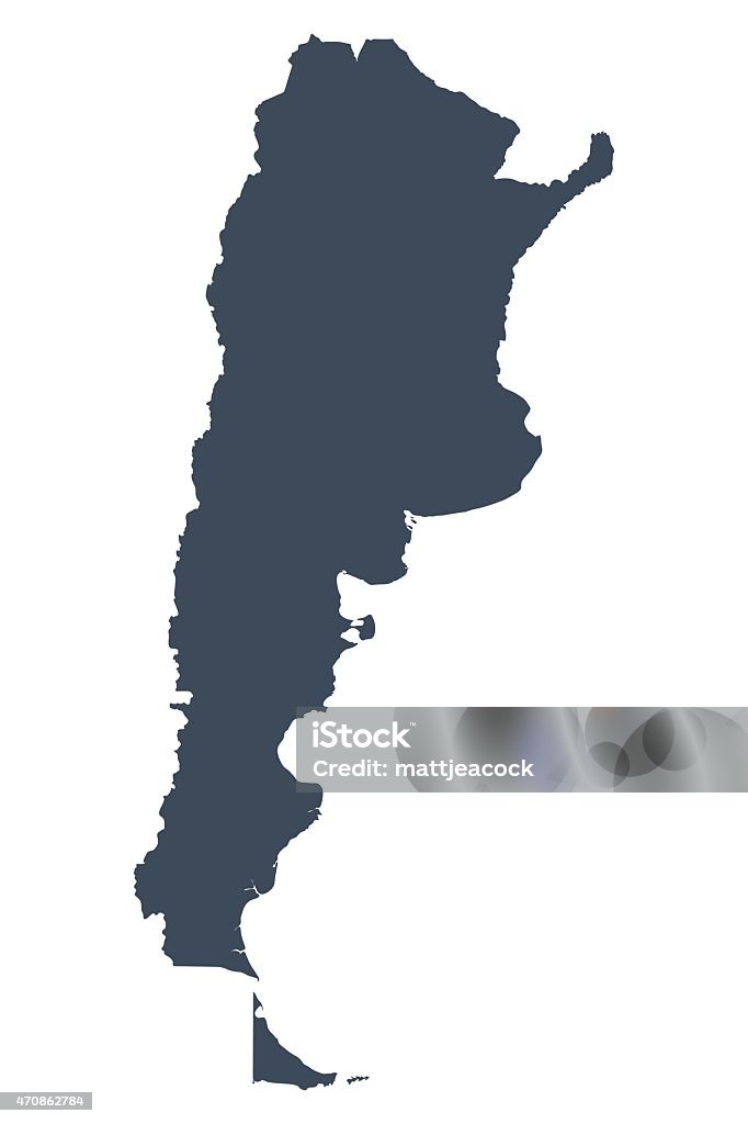 Argentina country map A graphic illustrated vector image showing the outline of the country Argentina. The outline of the country is filled with a dark navy blue colour and is on a plain white background. The border of the country is a detailed path.  Argentina stock vector