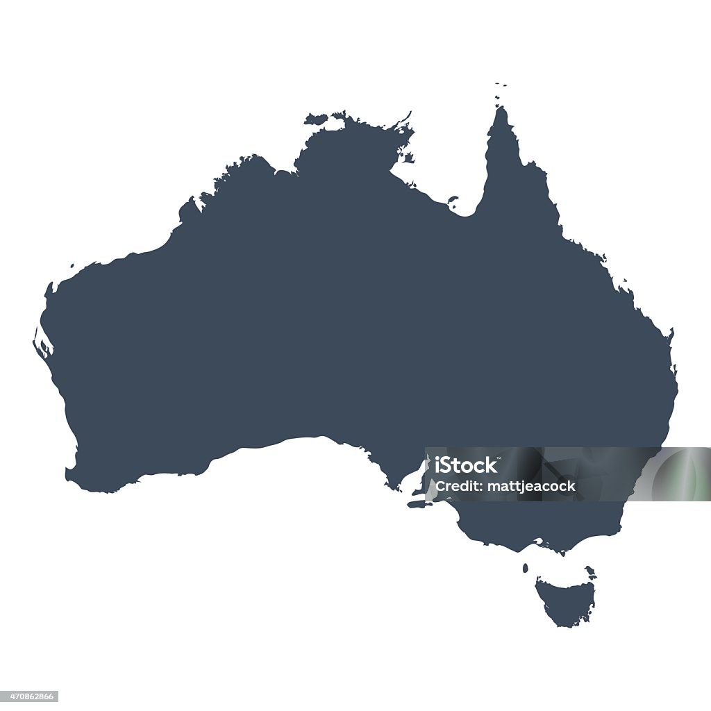 Australia country map A graphic illustrated vector image showing the outline of the country australia. The outline of the country is filled with a dark navy blue colour and is on a plain white background. The border of the country is a detailed path.  Australia stock vector