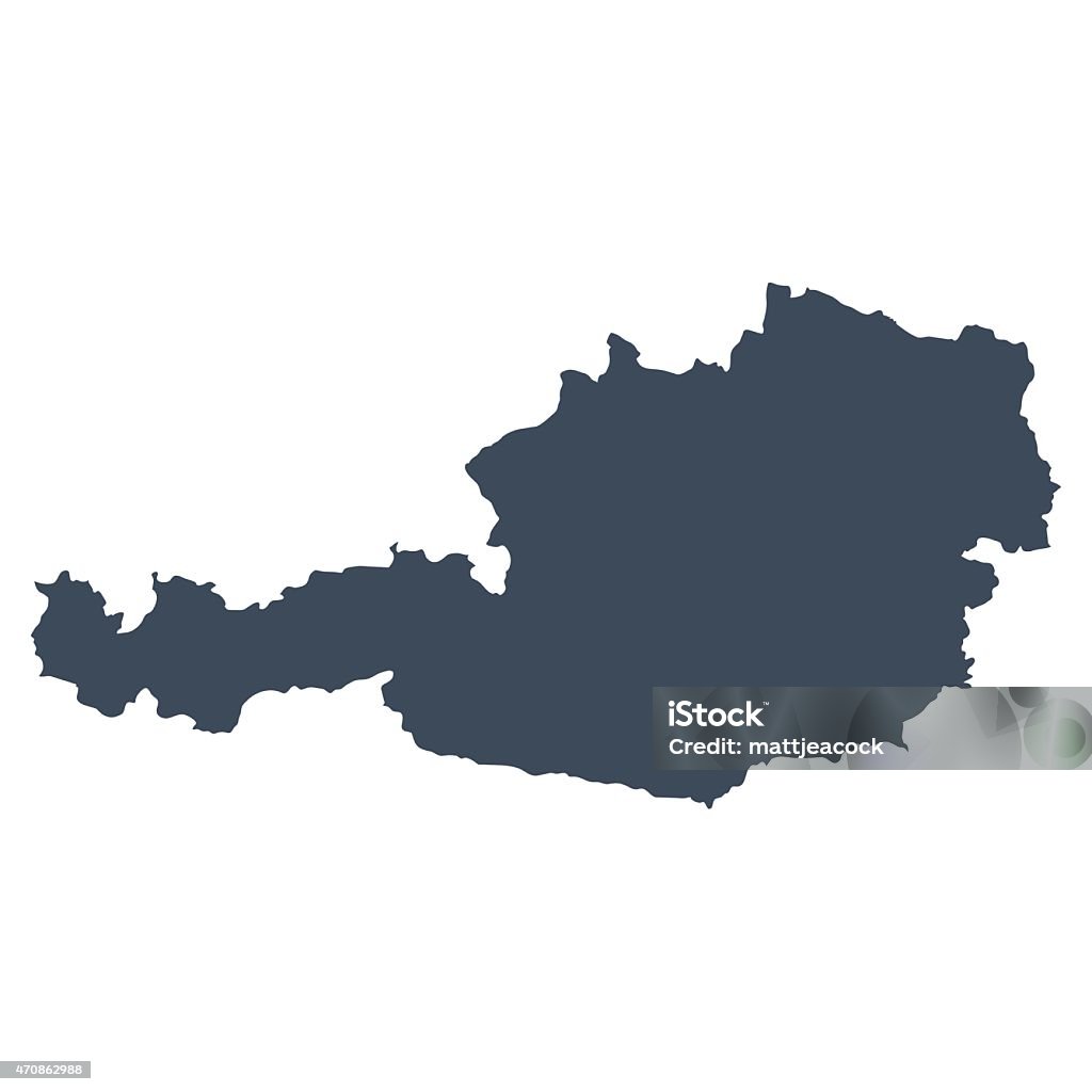 Austria country map A graphic illustrated vector image showing the outline of the country Austria. The outline of the country is filled with a dark navy blue colour and is on a plain white background. The border of the country is a detailed path.  Austria stock vector
