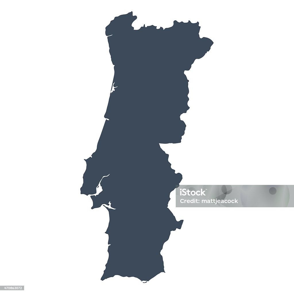 Portugal country map A graphic illustrated vector image showing the outline of the country Portugal . The outline of the country is filled with a dark navy blue colour and is on a plain white background. The border of the country is a detailed path.  Portugal stock vector