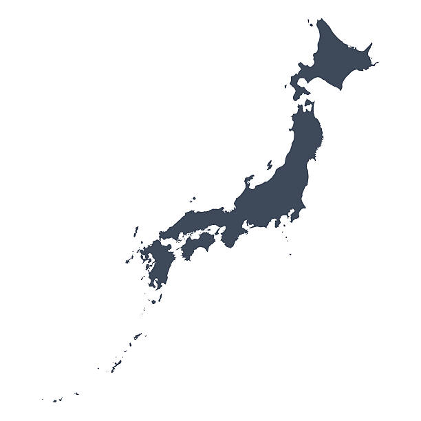Japan country map A graphic illustrated vector image showing the outline of the country japan. The outline of the country is filled with a dark navy blue colour and is on a plain white background. The border of the country is a detailed path.  japan stock illustrations