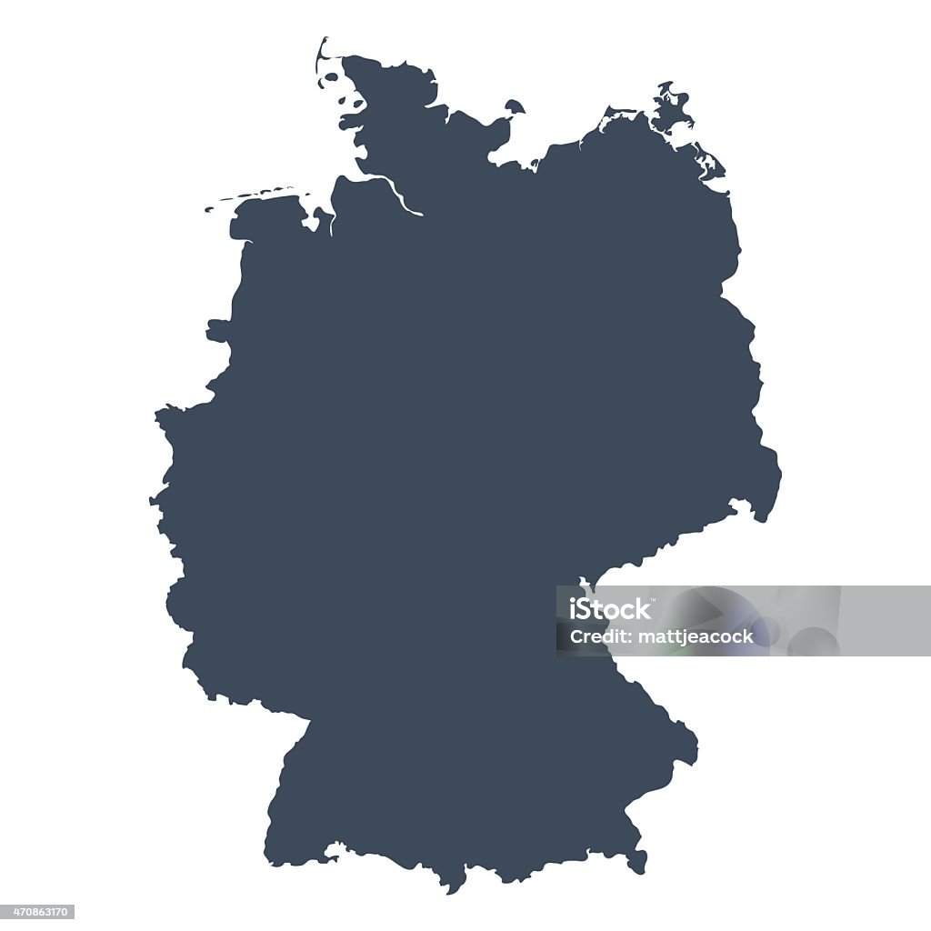 Germany country map A graphic illustrated vector image showing the outline of the country Germany. The outline of the country is filled with a dark navy blue colour and is on a plain white background. The border of the country is a detailed path.  Germany stock vector