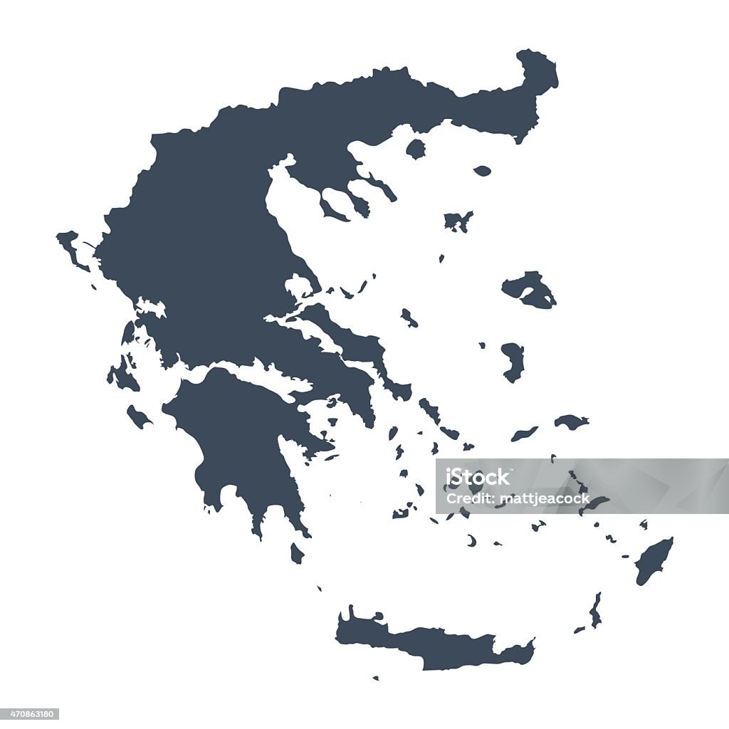 Greece country map A graphic illustrated vector image showing the outline of the country Greece. The outline of the country is filled with a dark navy blue colour and is on a plain white background. The border of the country is a detailed path.  Greece stock vector