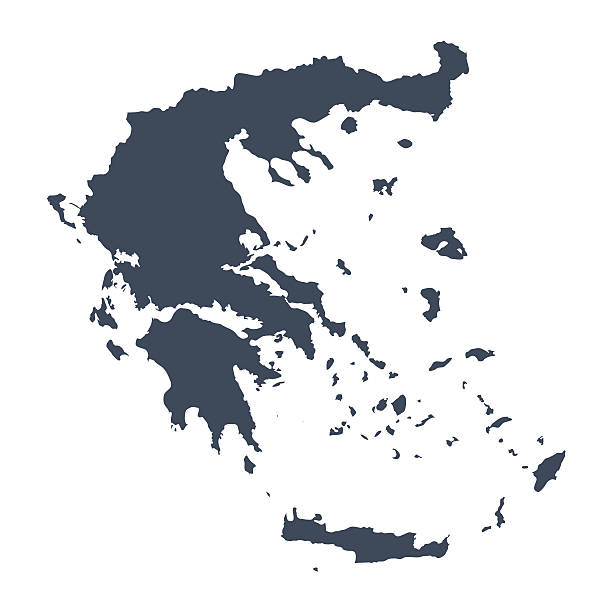 Greece country map A graphic illustrated vector image showing the outline of the country Greece. The outline of the country is filled with a dark navy blue colour and is on a plain white background. The border of the country is a detailed path.  greece stock illustrations