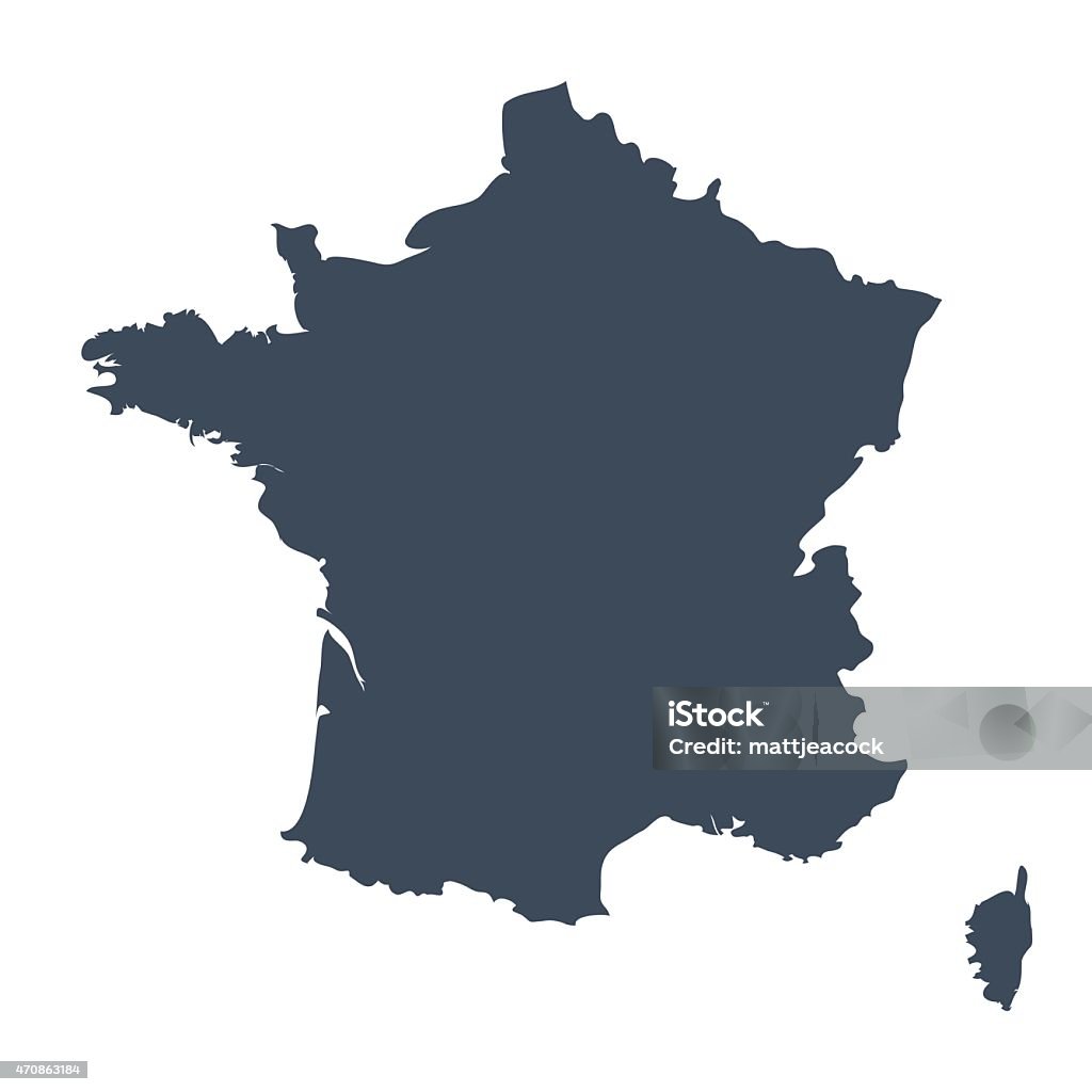 France country map A graphic illustrated vector image showing the outline of the country france. The outline of the country is filled with a dark navy blue colour and is on a plain white background. The border of the country is a detailed path.  France stock vector