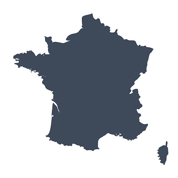 France country map A graphic illustrated vector image showing the outline of the country france. The outline of the country is filled with a dark navy blue colour and is on a plain white background. The border of the country is a detailed path.  france stock illustrations