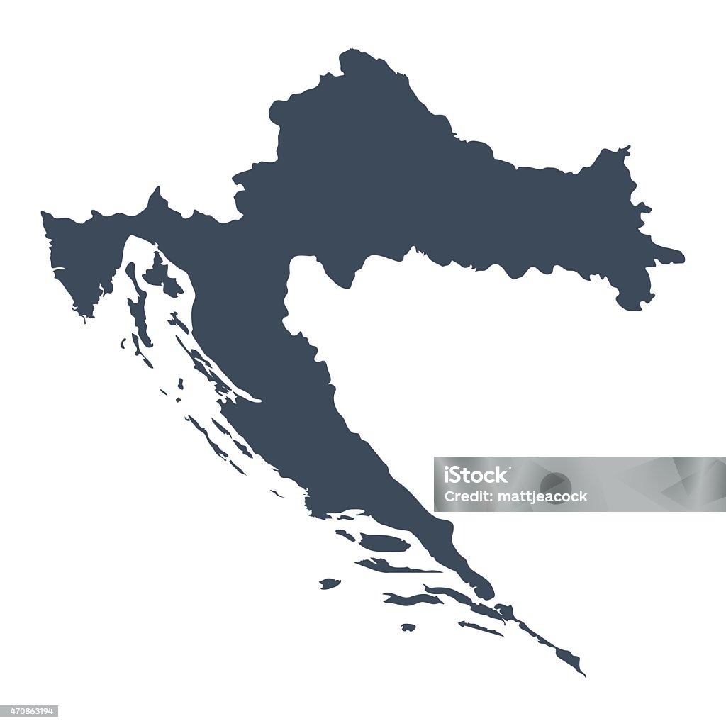 Croatia country map A graphic illustrated vector image showing the outline of the country croatia. The outline of the country is filled with a dark navy blue colour and is on a plain white background. The border of the country is a detailed path.  Croatia stock vector