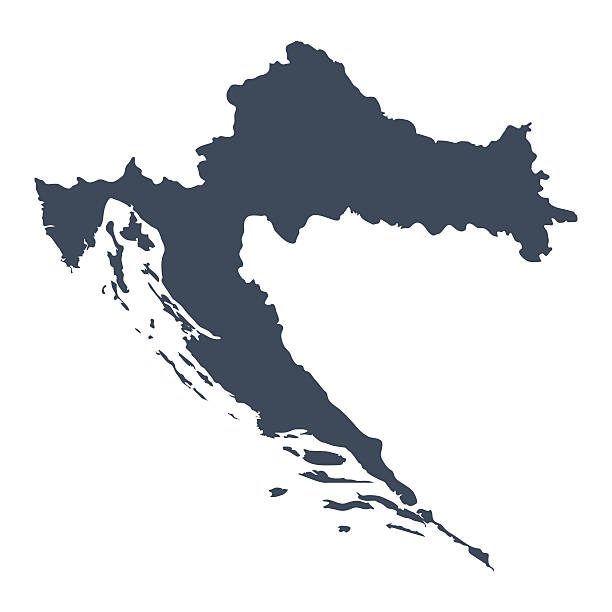 Croatia country map A graphic illustrated vector image showing the outline of the country croatia. The outline of the country is filled with a dark navy blue colour and is on a plain white background. The border of the country is a detailed path.  croatia stock illustrations