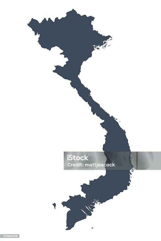 Vietnam country map A graphic illustrated vector image showing the outline of the country vietnam. The outline of the country is filled with a dark navy blue colour and is on a plain white background. The border of the country is a detailed path.  Vietnam stock vector