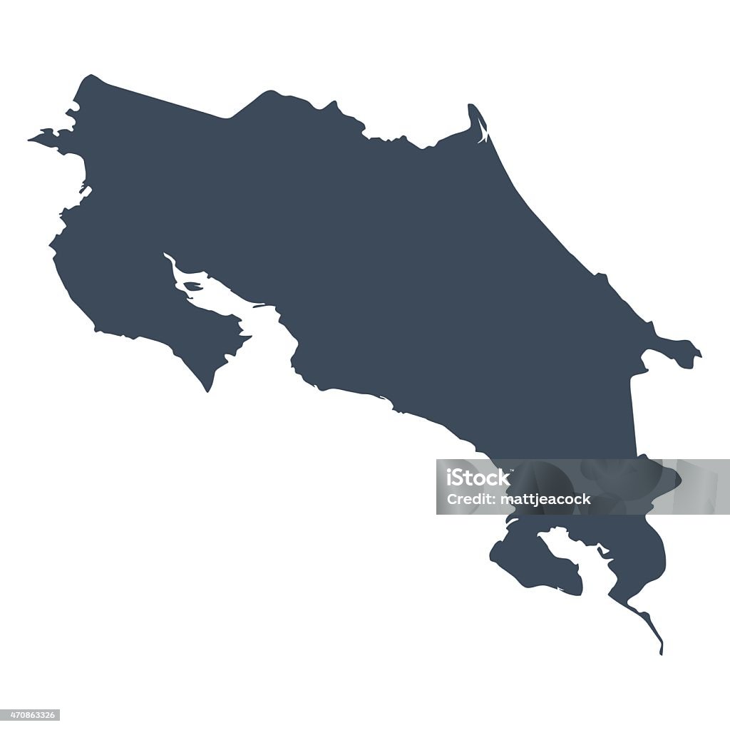 Costa Rica country map A graphic illustrated vector image showing the outline of the country Costa Rica. The outline of the country is filled with a dark navy blue colour and is on a plain white background. The border of the country is a detailed path.  Costa Rica stock vector