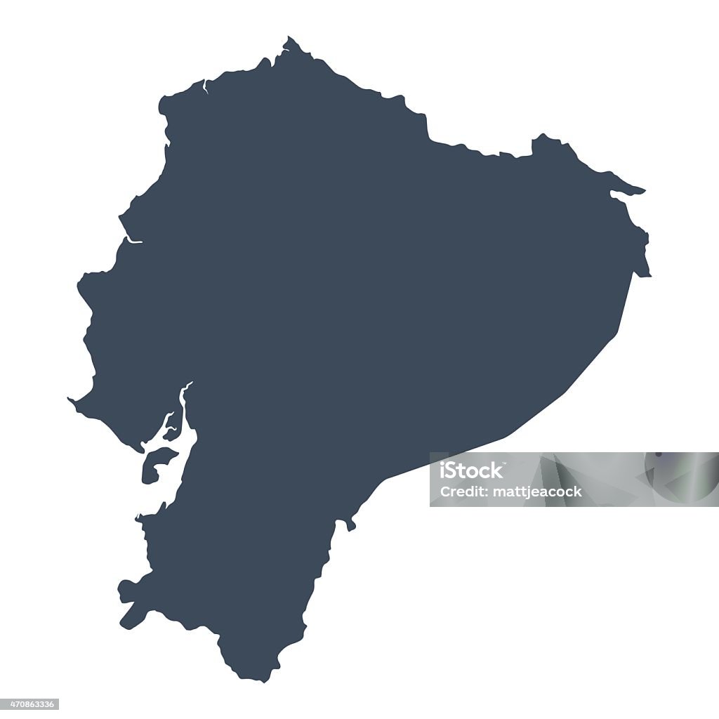 Ecuador country map A graphic illustrated vector image showing the outline of the country Ecuador. The outline of the country is filled with a dark navy blue colour and is on a plain white background. The border of the country is a detailed path.  Ecuador stock vector