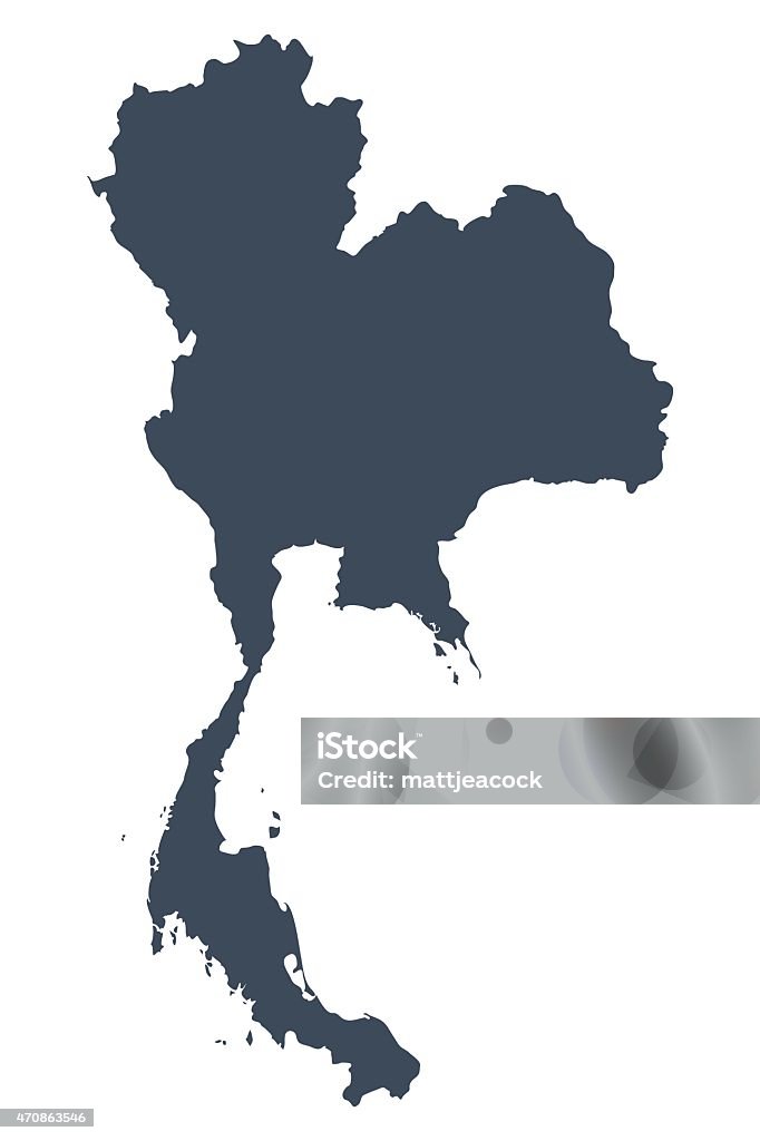 Thailand country map A graphic illustrated vector image showing the outline of the country Thailand. The outline of the country is filled with a dark navy blue colour and is on a plain white background. The border of the country is a detailed path.  Thailand stock vector