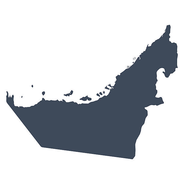 UAE country map A graphic illustrated vector image showing the outline of the country UAE. The outline of the country is filled with a dark navy blue colour and is on a plain white background. The border of the country is a detailed path.  united arab emirates stock illustrations