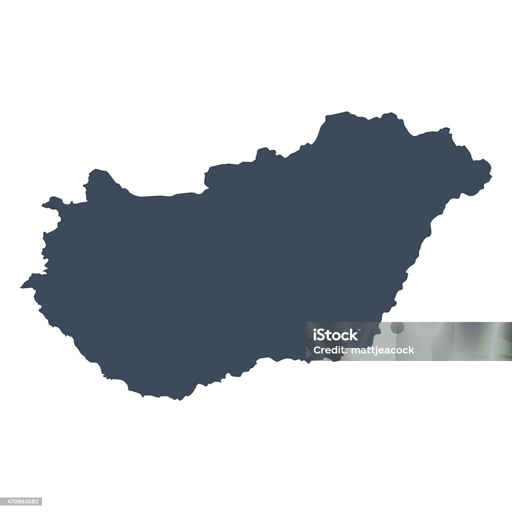 Hungary country map A graphic illustrated vector image showing the outline of the country Hungary. The outline of the country is filled with a dark navy blue colour and is on a plain white background. The border of the country is a detailed path.  Hungary stock vector