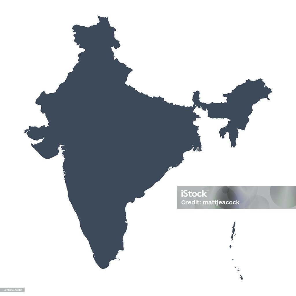 India country map A graphic illustrated vector image showing the outline of the country India. The outline of the country is filled with a dark navy blue colour and is on a plain white background. The border of the country is a detailed path.  India stock vector
