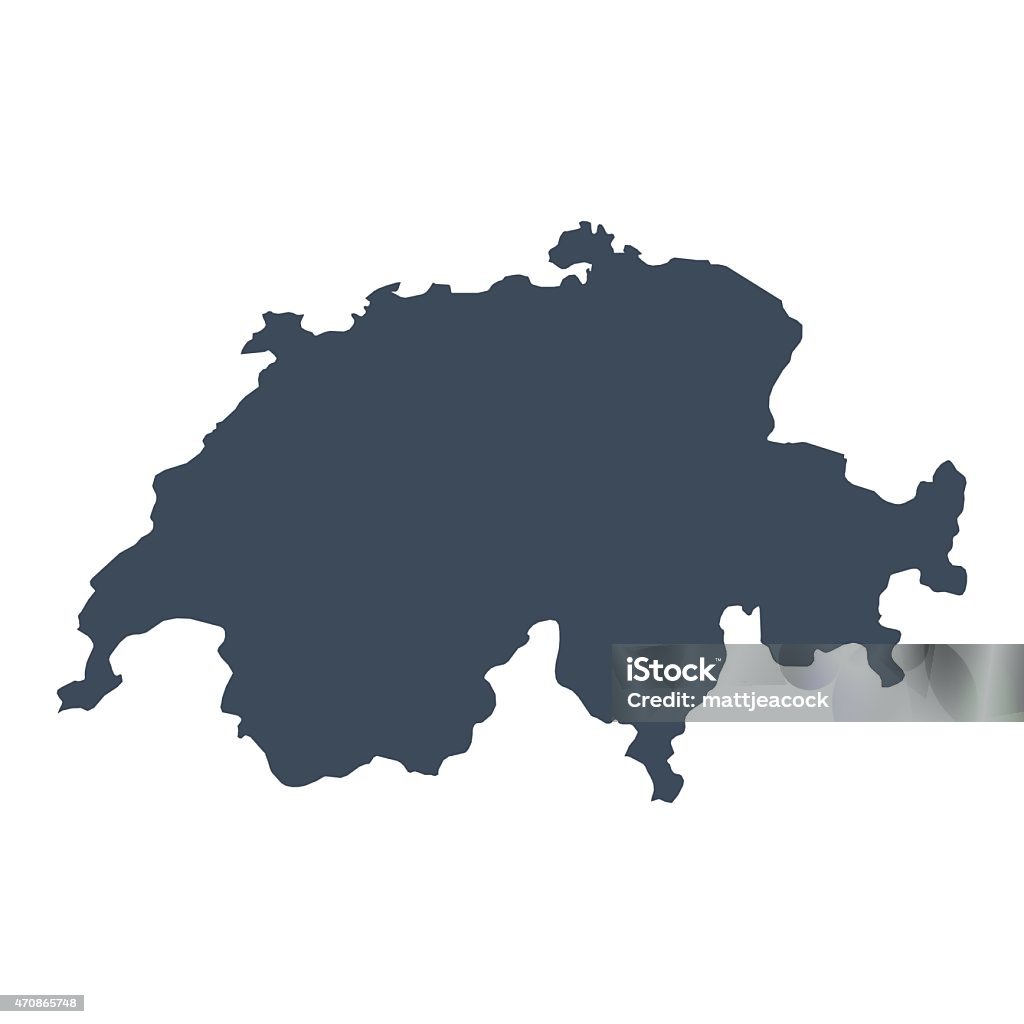 Switzerland country map A graphic illustrated vector image showing the outline of the country Switzerland. The outline of the country is filled with a dark navy blue colour and is on a plain white background. The border of the country is a detailed path.  Switzerland stock vector