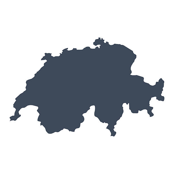 Switzerland country map A graphic illustrated vector image showing the outline of the country Switzerland. The outline of the country is filled with a dark navy blue colour and is on a plain white background. The border of the country is a detailed path.  switzerland stock illustrations