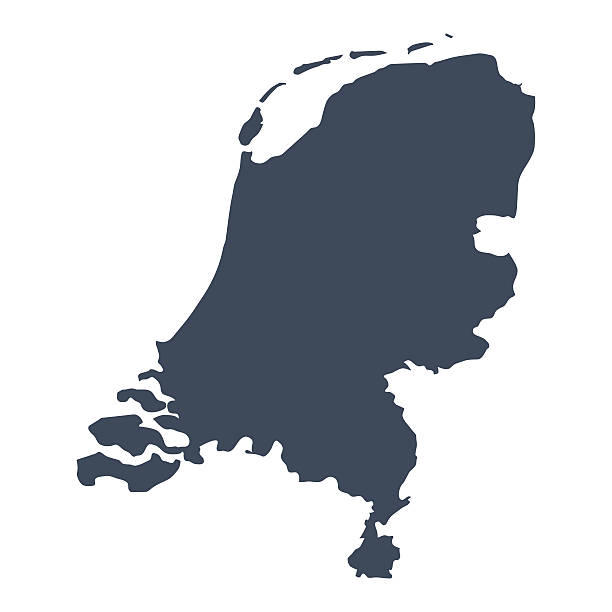 Netherlands country map A graphic illustrated vector image showing the outline of the country Netherlands. The outline of the country is filled with a dark navy blue colour and is on a plain white background. The border of the country is a detailed path.  netherlands stock illustrations