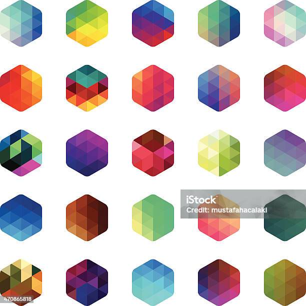 Hexagon Colourful Mosaic Buttons-vektorgrafik och fler bilder på Hexagon - Hexagon, Mönster, Geometriformad