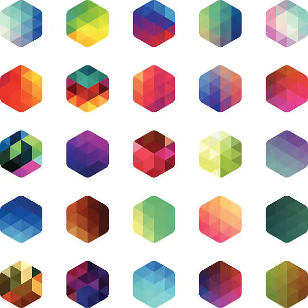 Vector illustration of Hexagon colourful mosaic buttons