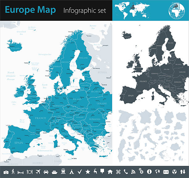 illustrazioni stock, clip art, cartoni animati e icone di tendenza di europa mappa-infografica set - map germany topographic map vector