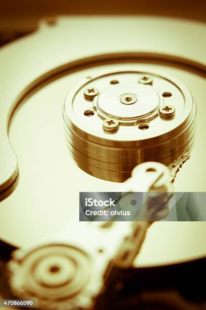 Closeup View Of Hdd Cylinder Stock Photo - Download Image Now - 2015, Backup, Binary Code