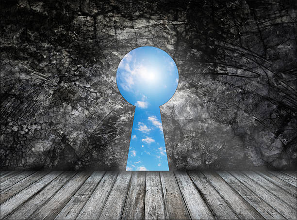 istock Keyhole on the wall with wood floor 470866806