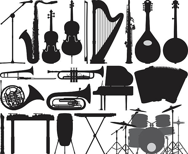Detailed Instruments Instrument silhouettes. microphone silhouettes stock illustrations