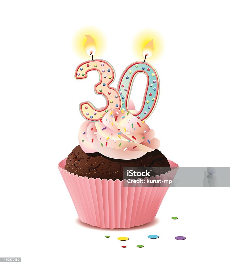 Birthday cupcake with candle number 30 Vector Illustration 30-34 Years stock vector