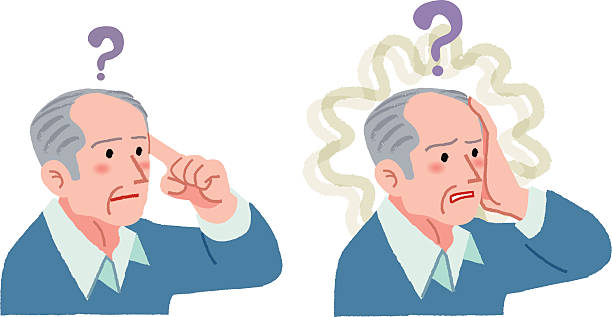 노인 남자 손동작 있는 것이 무엇인가를 분실 - senior adult retirement question mark worried stock illustrations