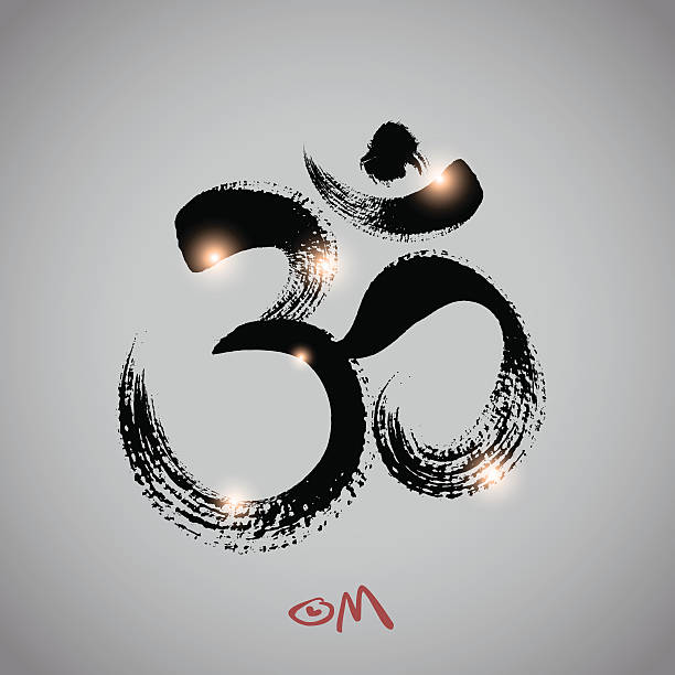 illustrazioni stock, clip art, cartoni animati e icone di tendenza di vettore: simbolo om con brushwork - om symbol yoga symbol hinduism