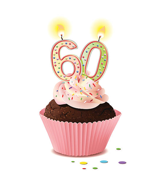 Birthday cupcake with candle number 60 Vector Illustration number 60 stock illustrations