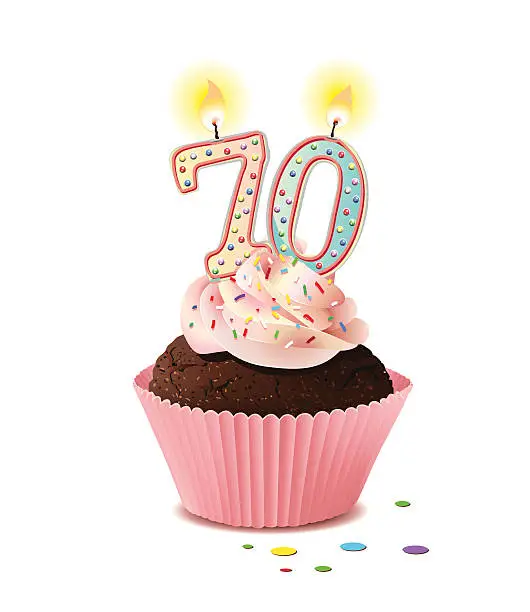 Vector illustration of Birthday cupcake with candle number 70