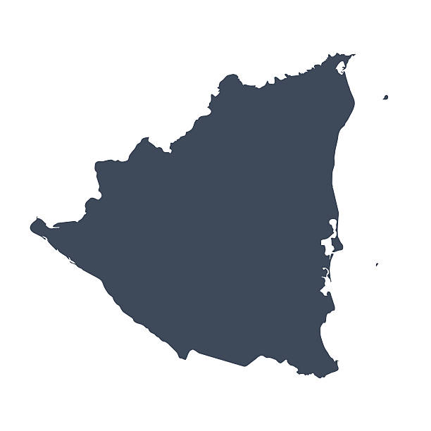 Nicaragua country map A graphic illustrated vector image showing the outline of the country Nicaragua. The outline of the country is filled with a dark navy blue colour and is on a plain white background. The border of the country is a detailed path.  nicaragua stock illustrations