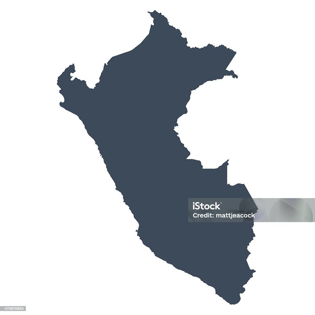 Peru country map A graphic illustrated vector image showing the outline of the country Peru. The outline of the country is filled with a dark navy blue colour and is on a plain white background. The border of the country is a detailed path.  Peru stock vector
