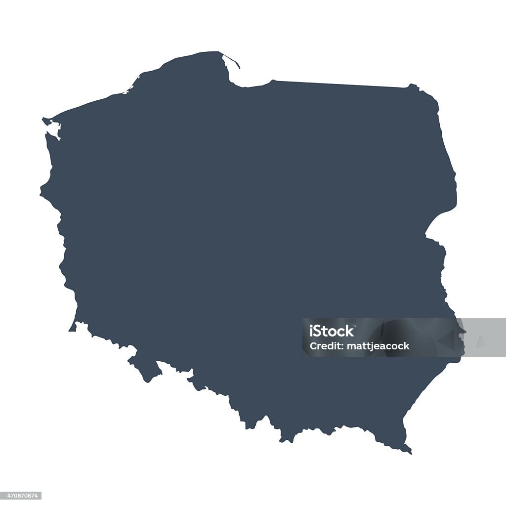 a illustrated blue Poland country map A graphic illustrated vector image showing the outline of the country Poland. The outline of the country is filled with a dark navy blue colour and is on a plain white background. The border of the country is a detailed path.  Poland stock vector