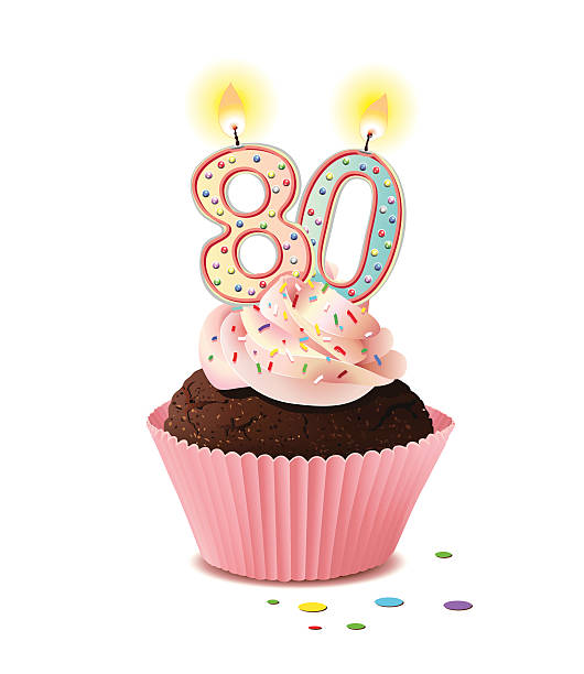 geburtstag cupcake mit kerze zahl 80 - $89 stock-grafiken, -clipart, -cartoons und -symbole