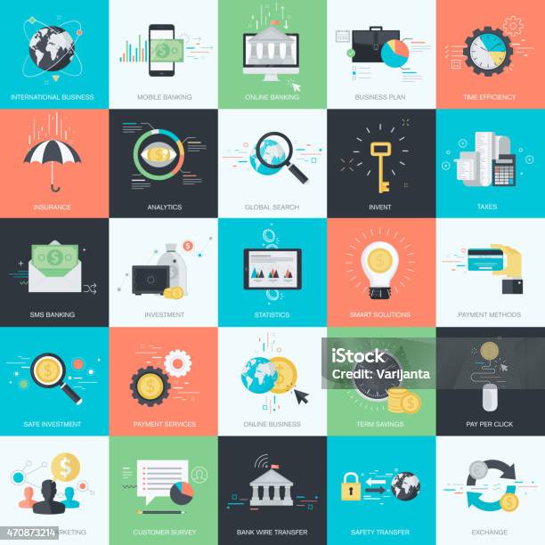 Flat Design Style Concept Icons For Finance Banking Ecommerce Stock Illustration - Download Image Now