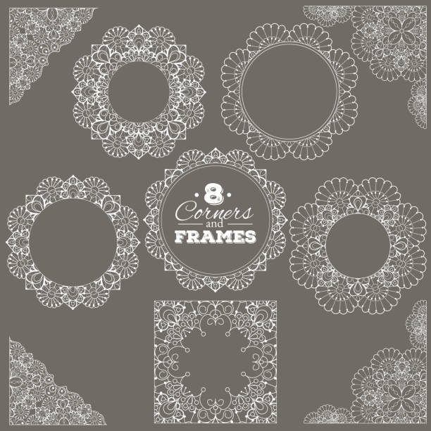 набор кружева кадры и углы с прозрачным фоном - doily lace circle floral pattern stock illustrations
