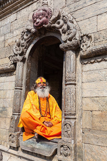 Nepalese sadhu sitting,tranquil scene,Kathmandu, Nepal